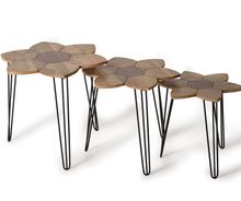 #1021-Set of 3 coffee tables in mango wood and metal legs $349