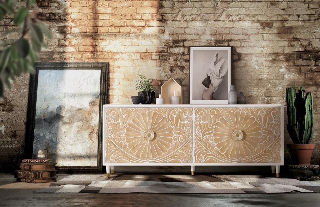 4 doors handcarved sideboard in mango wood 80x190x40 cm $1057