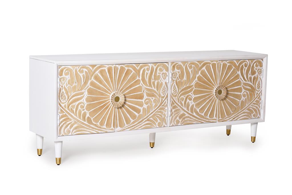 #1085-Handcarved 4 door tv stand 65x170x40 cm $815