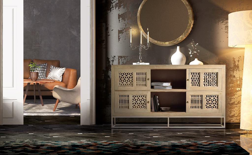 4 sliding door sideboard in Mango wood 97x160x40 cm $1098