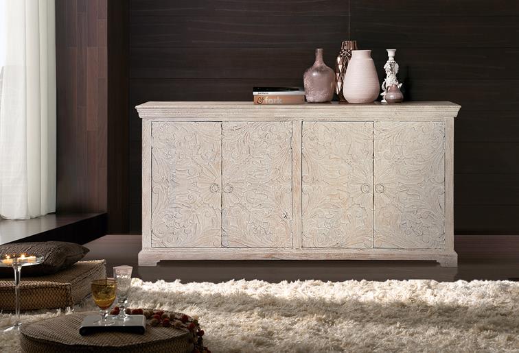 4 doors sideboard in mango wood,handcarved 90x180x40 cm $ 1423