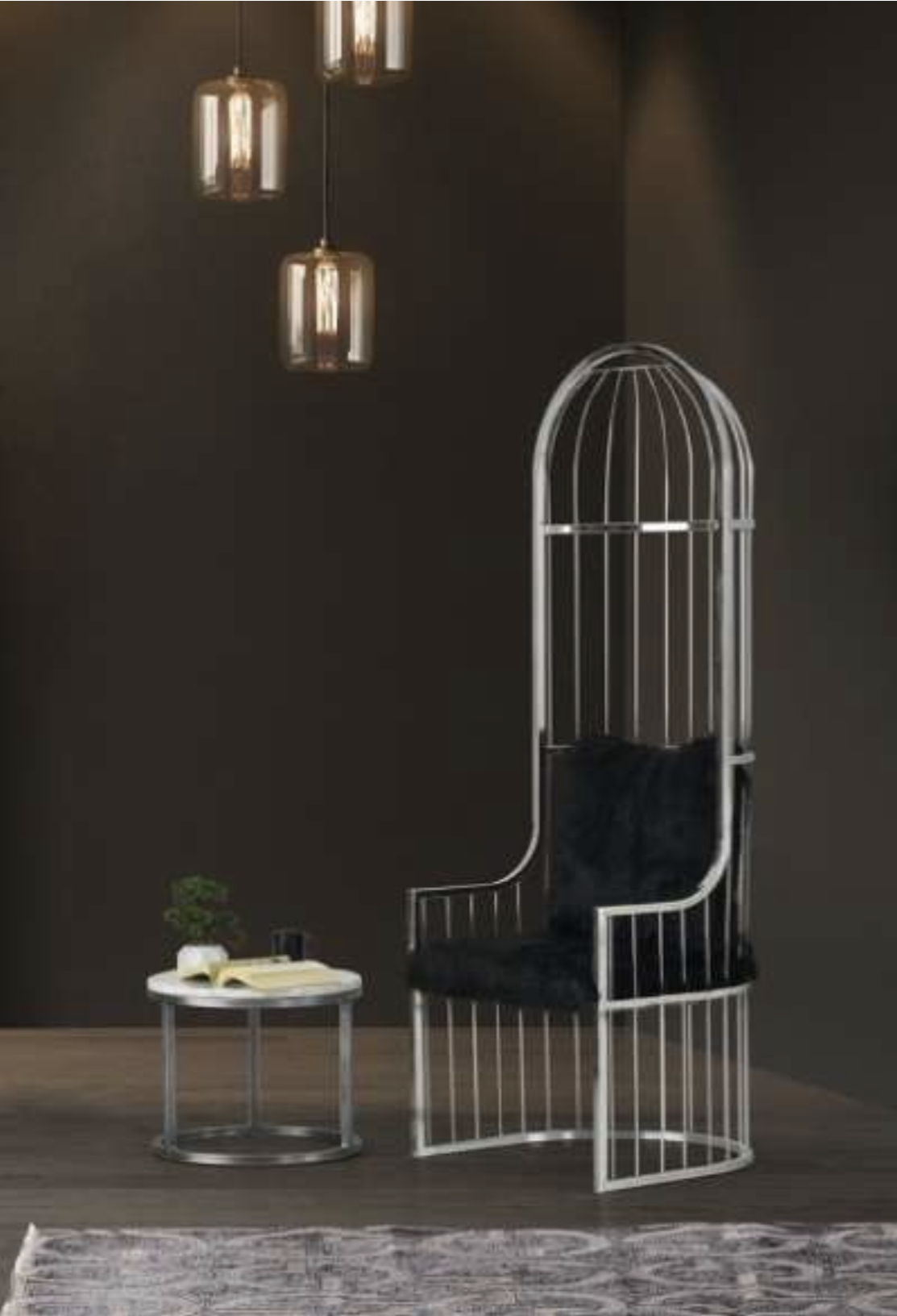 Cage silver chair with black plush $ 825