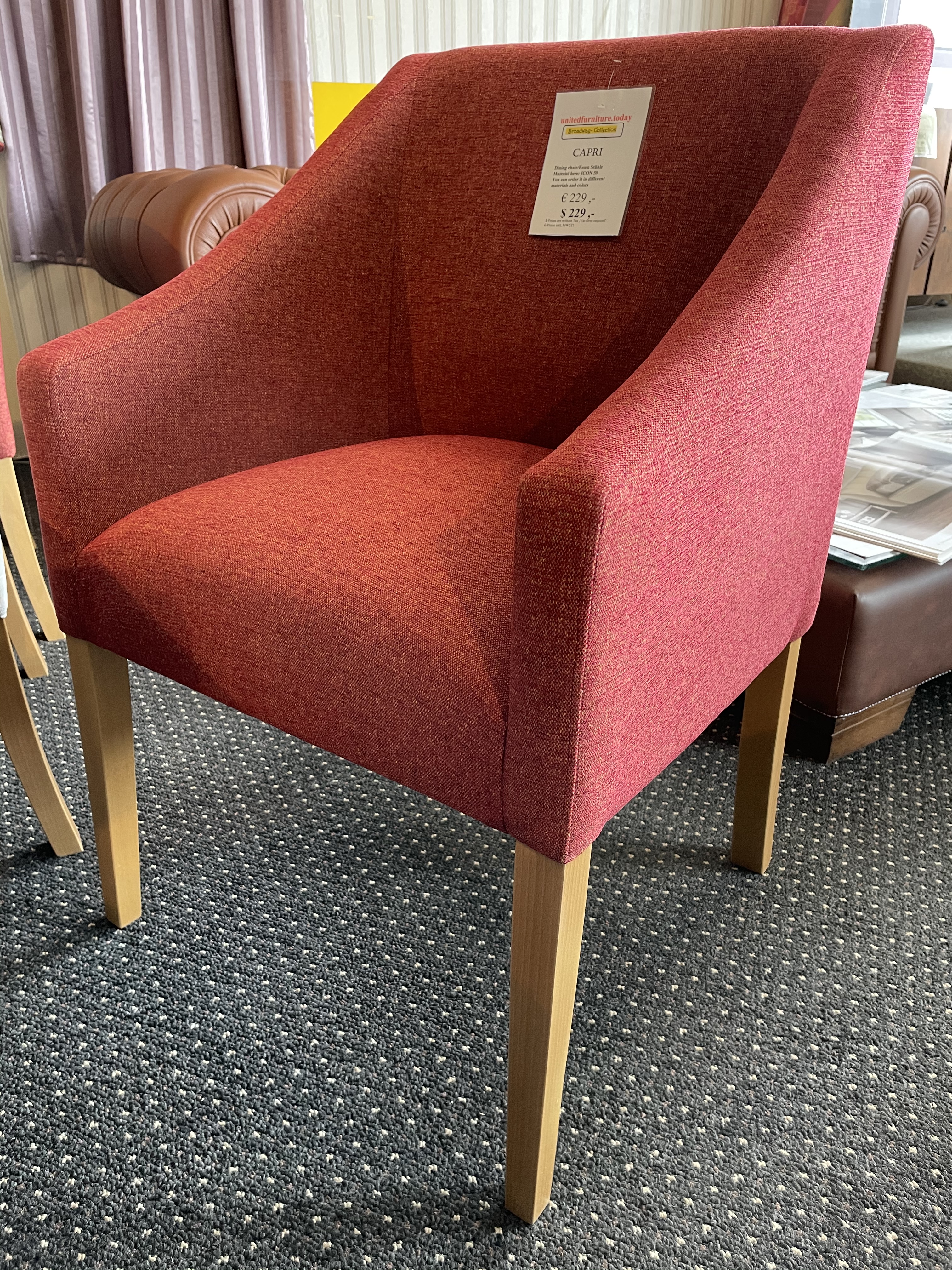 Capri dining chair,available to order in diff. materials and color$229