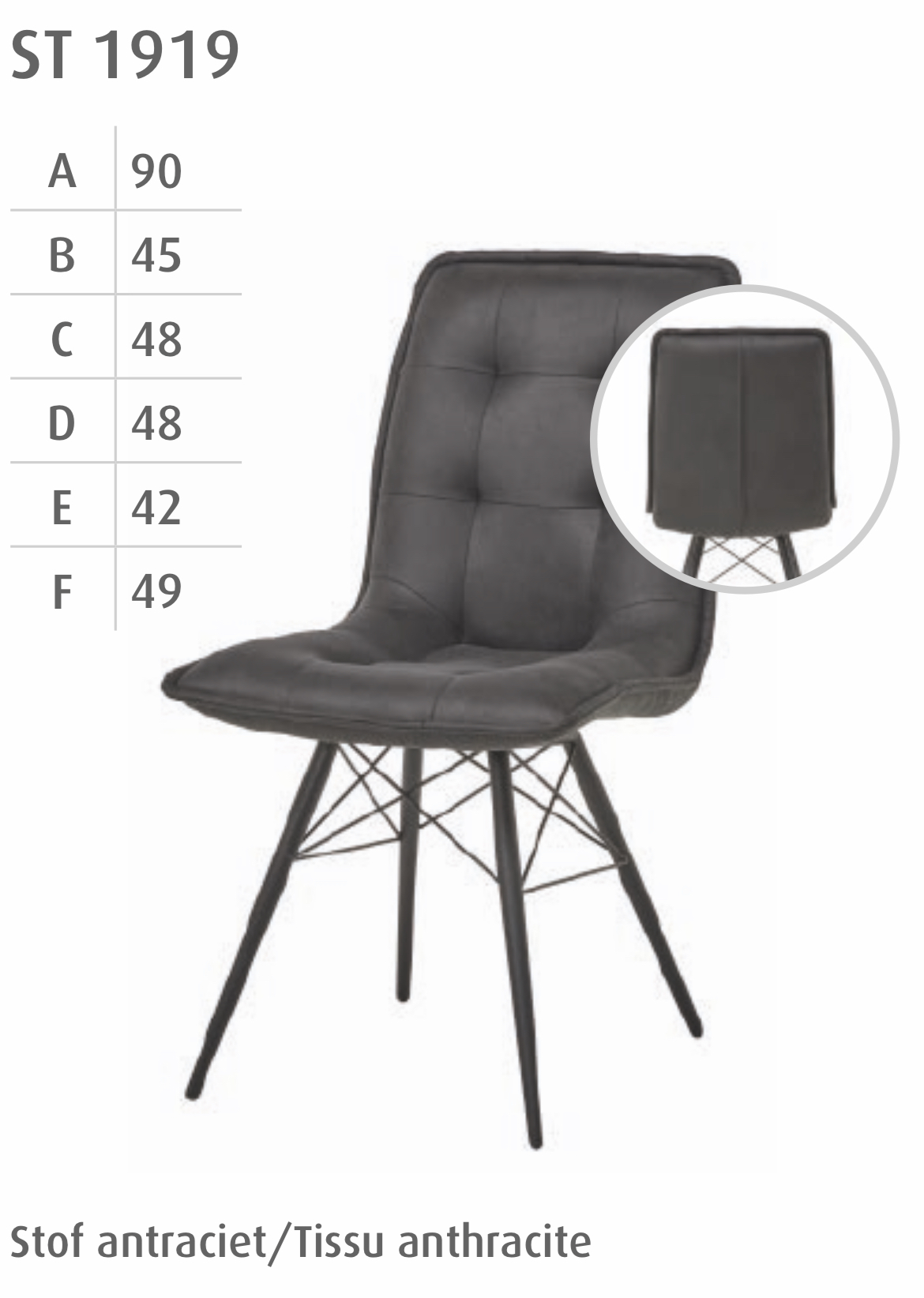 #1919 Dining chair in anthracite stof $ 140