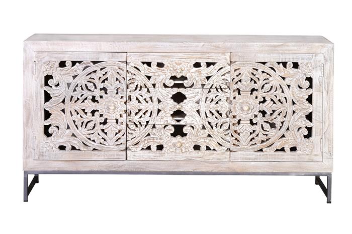 2 doors 3 drawers sideboard in mango wood,handcarved 80x150x38cm $1083
