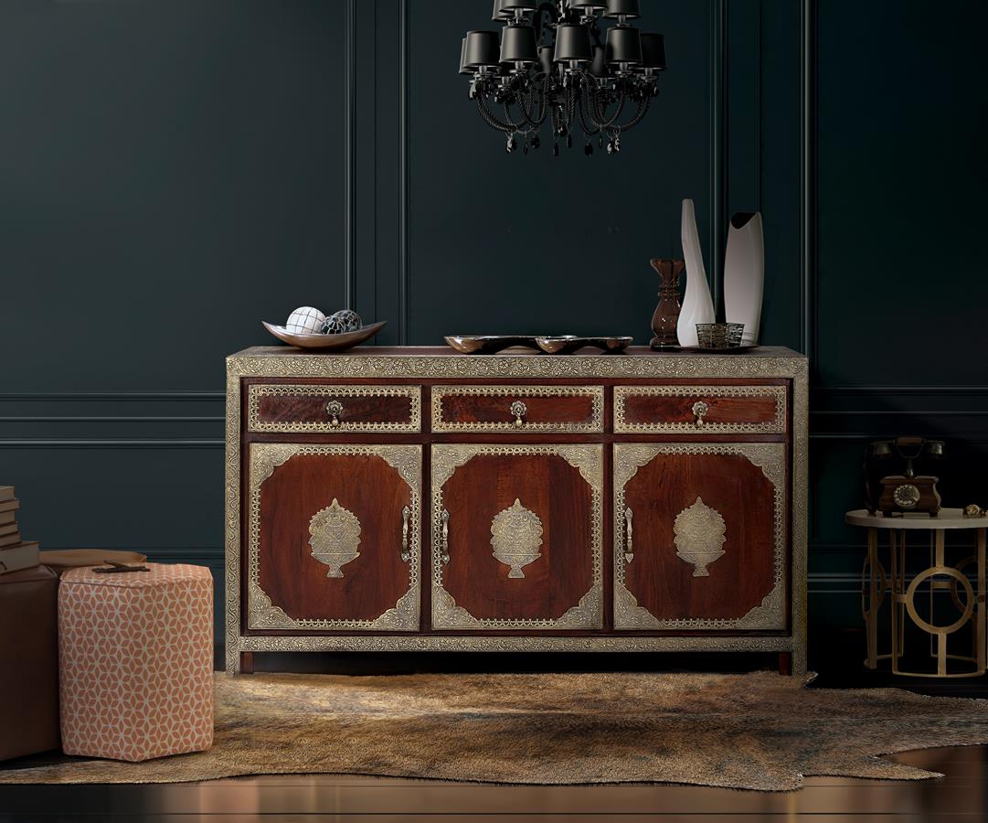 Mango wood sideboard with bronze details 86x150x43 cm $1260