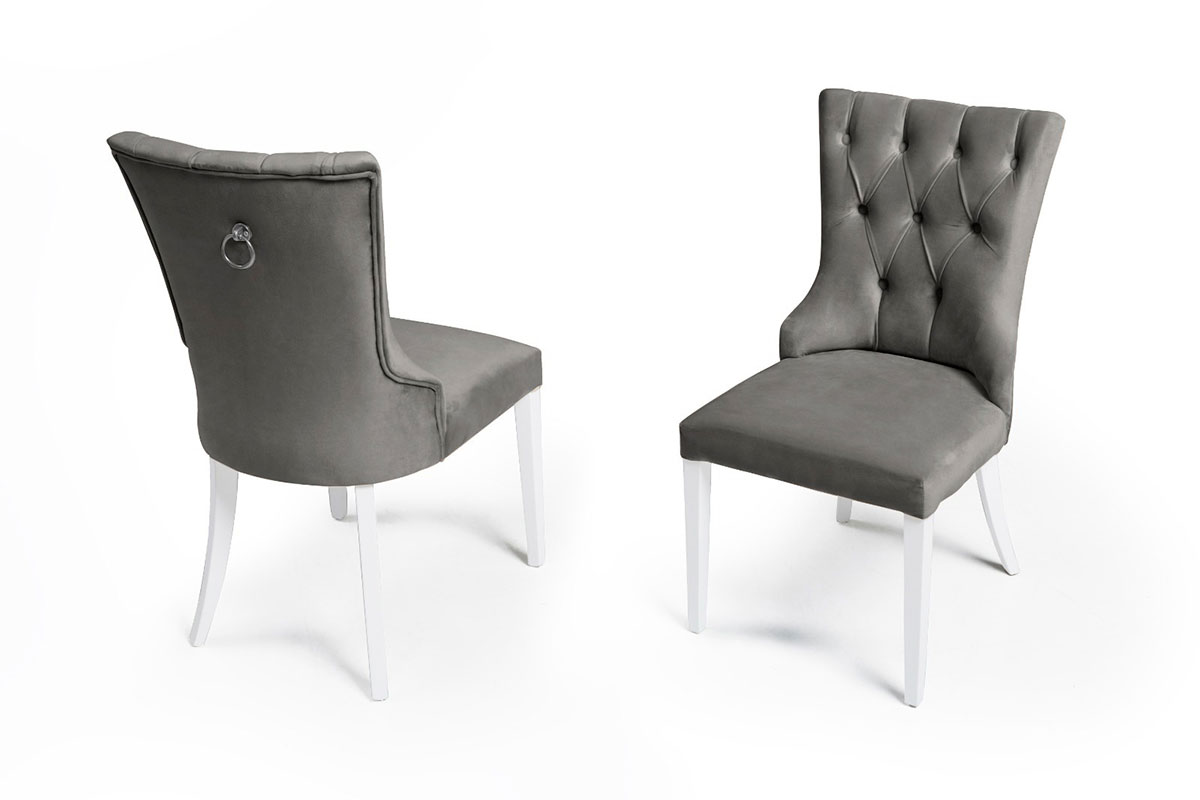 Belfast anthracite velvet chair with white legs $140