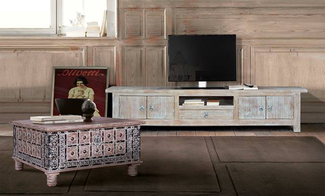 #6560 4 doors and 1 drawer tv stand in mango wood 50x230x42 cm $1281