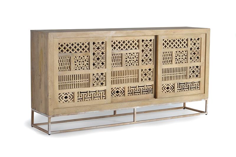 3 sliding door sideboard in Mango wood,dimensions: 95x190x40 cm $1332 
